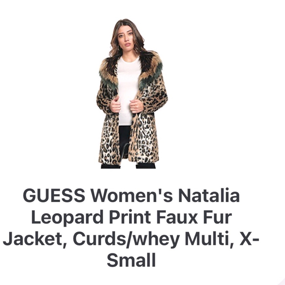 NWT xs Guess Faux Leopard print/faux fur collar.